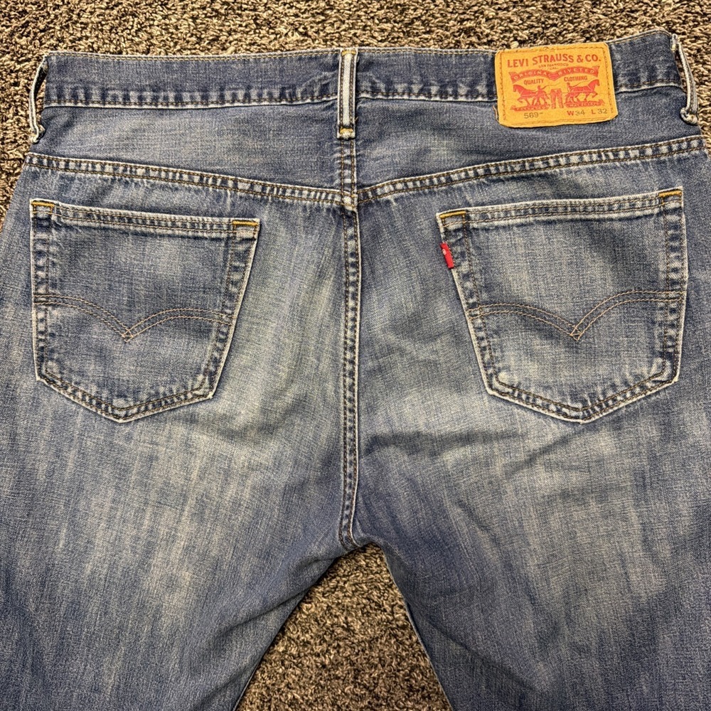 Levis 569 Jeans Mens 34x32 (Fits 36x30) Blue Loose Fit Classic Baggy Faded - Picture 5 of 9